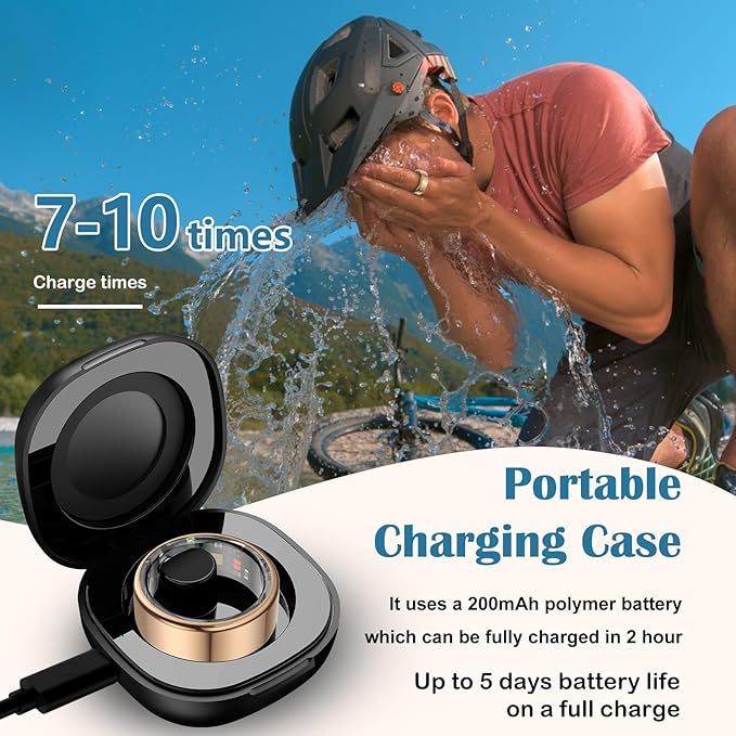 Smart Health Ring for Women Men,Fitness Tracker Smart Ring with Heart Rate,Sleep Monitor,Blood Oxygen,Steps,IP68 Waterproof Up to 5-7 Days Battery Life for iOS Android,No App Fee(Gold,12)