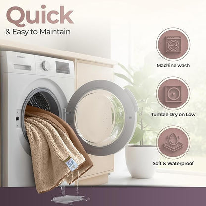 Sacred Weapon Waterproof Blanket Queen/Twin Size 50"x80" - Ultra-Soft Fleece Top & Sherpa Back - Noiseless, Absorbent Bed Protector - Machine Washable for Kids, Pets, Elderly Care - Beige