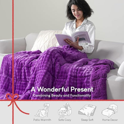 Cottonblue Weighted Blanket 20lbs Bubble Fleece Plush Sherpa Heavy Weighted Blankets for Adults, Fits Queen Size Bed, Cute Fuzzy Warm Heavy Blanket for Calm and Better Sleep, 60"x80", Purple