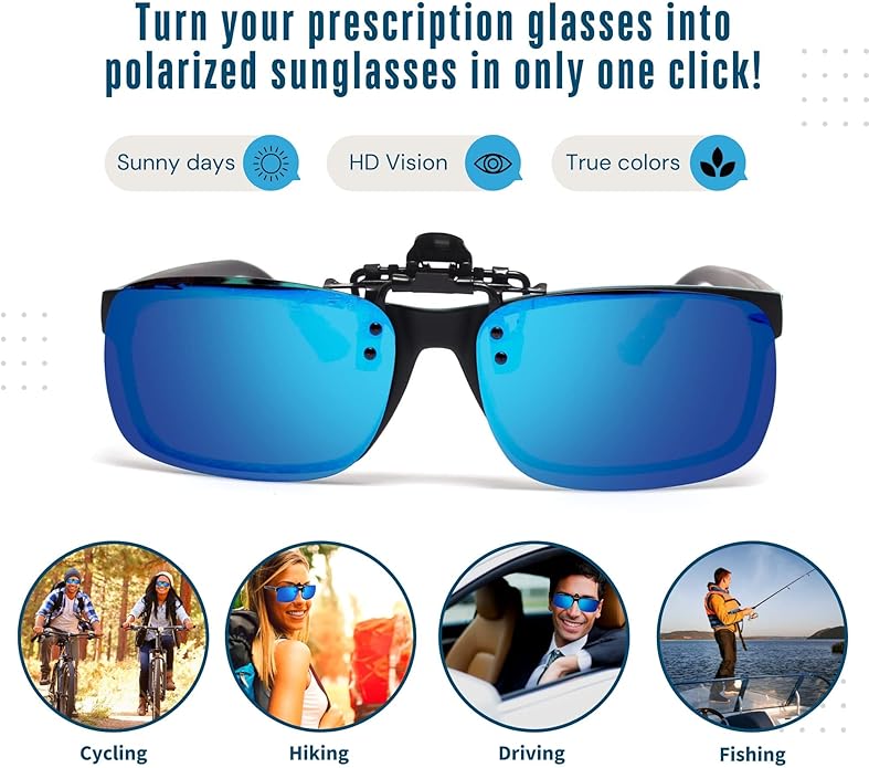 BLUE CUT Clip on Polarized Night vision Glasses Flip up Sunglasses UV-400 to Wear Over prescription Glasses for night driving