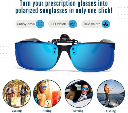 BLUE CUT Clip on Polarized Night vision Glasses Flip up Sunglasses UV-400 to Wear Over prescription Glasses for night driving