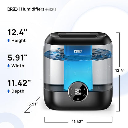 DREO Smart Humidifiers for Bedroom, 6L Top Fill Supersized Cool Mist Humidifier for Large Room, 60 Hour Runtime, Quiet Ultrasonic Humidifier for Plants, Baby, Indoor, Home, Night Light, Black