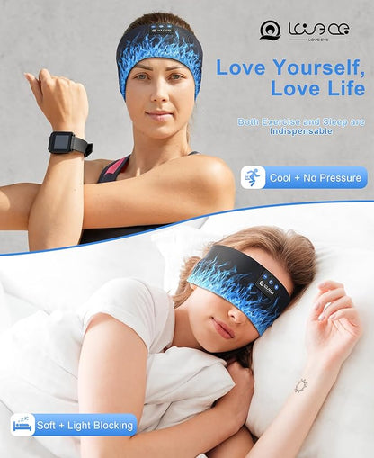 LOVE EYE Sleep Headphones Wireless Headband Headphones Bluetooth 5.4 for Side Sleeper Bluetooth Headband Earphones for Sports for tech Gadgets Gifts (Flame Blue)