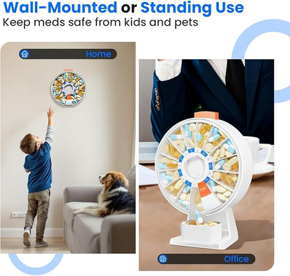 Odaro Large Pill Dispenser, Weekly Pill Organizer 7 Day Am Pm / 14 Day Pill Box, Daily Medicine Pill Organizer with Wall-Mounted or Standing Use for Vitamin, Supplement, Medicine - White
