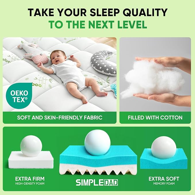 California King Mattress Topper, 3 in 1 Memory Foam Mattress Topper for Back Pain, 2" Fluffy Cooling Mattress Toppers Breathable Viscose Made from Bamboo and 2.5" Dual Firmness Gel Memory Foam.
