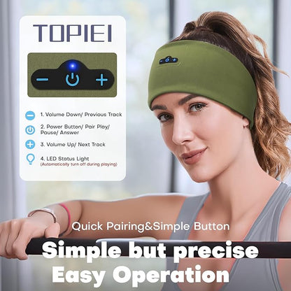 Sleep Headphones Bluetooth Headband for Side Sleeper, 17 Hour Playtime, Wireless Headband Headphones with HD Stereo Speakers for Workout,Running,Yoga, Ideal Gifts for Men, Women, Teens, Olive