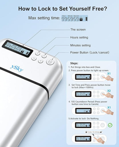 ySky Metal Phone Lock Box with Timer,Portable Timed Phone Lock Box for iPhone and Android Phones, Self-Control Timer Phone Locker to Help Kids,Students, Adults Focus Back, Phone Jail Box