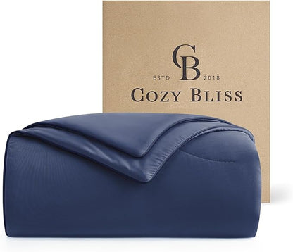 Cozy Bliss Deluxe Dual-Sided Cooling Comforter Twin Size, Ultra-Soft Lightweight Breathable Silky Cooling Blankets with Q-Max>0.45 for Bedroom, Hot Sleepers & Night Sweats, Dark Blue, 68"x90"