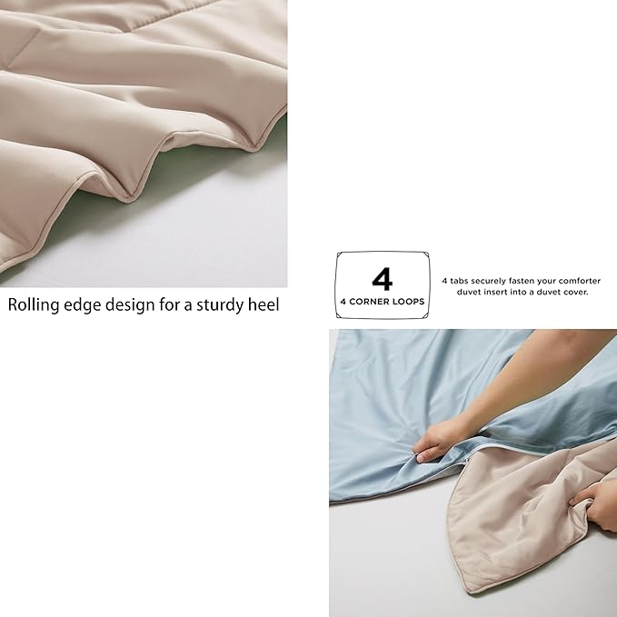 Zaizaihome Natural Bamboo Viscose Comforter Set King Size 3 Pieces, All-Season Soft Breathable Moisture-Wicking Quilt with Matching Pillowcases, Machine Washable, Quilted Fluffy Comforter (Beige)