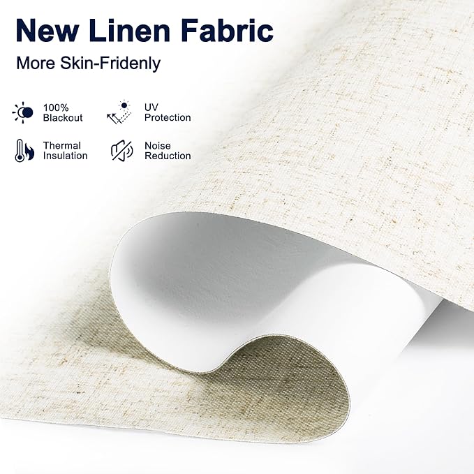 BERISSA No Drill No Tools Blackout Roller Shades for Indoor Windows Cordless, Linen Fabric,Roller Blinds with Light Blocking Strips,Window Shades for Home,Bedroom,Custom Color.Custom Size