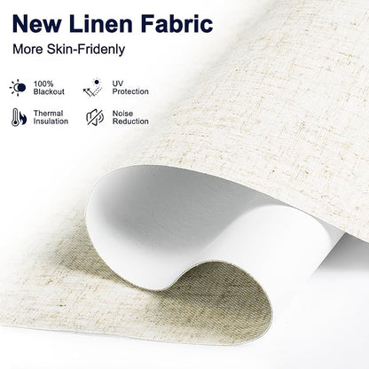BERISSA No Drill No Tools Blackout Roller Shades for Indoor Windows Cordless, Linen Fabric,Roller Blinds with Light Blocking Strips,Window Shades for Home,Bedroom,Custom Color.Custom Size