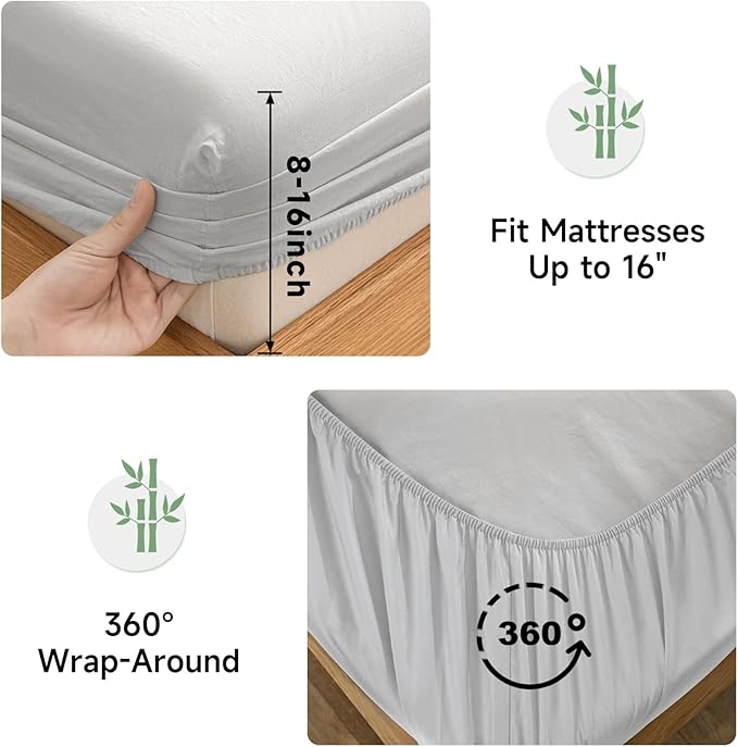 EaseHome King Cooling Sheets, Rayon Derived from Bamboo, Deep Pocket Up to 16", Soft King Size Bed Sheets, Luxury Bedding Sheets & Pillowcases, Light Grey