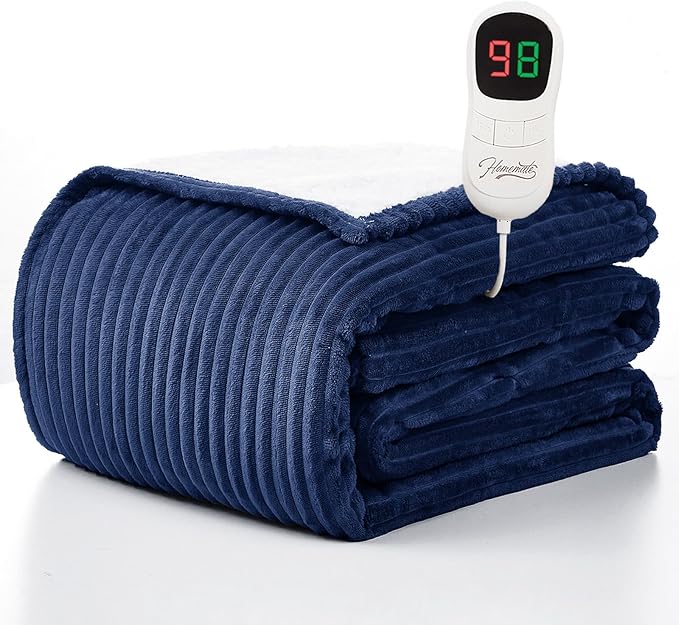 Homemate Electric Heated Blanket Full Size - 72"x84" Heating Blanket Full Size 1/2/4/6/8 Hours Auto-Off 10 Heat Level Over-Heat Protection Soft Flannel Sherpa ETL Certification