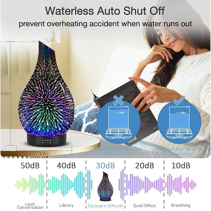 Essential Oil Diffuser 120ml Ultrasonic Aromatherapy Diffuser with Handmade Glass with Auto Shut-Off Protection 4 Timer Setting 7 Colors Changed LED Diffuser for Home Yoga Office Gifts for Women