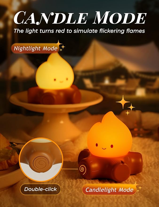 Chibi Campfire Lamp with Soothing Sounds, Cute Sleep Aid Night Light, Portable Rechargeable White Noise Cozy Campfire Light for Home Decor Camping Trips, Best Gift