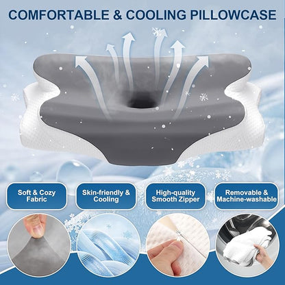 Cervical Pillow for Neck and Shoulder Relief, Cooling Memory Foam Pillow for Sleeping, Ergonomic Neck Support Pillow Contour Bed Pillow for Back Side Stomach Sleepers with Pillowcase