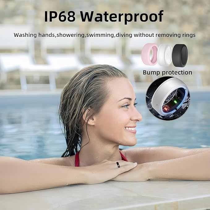 Smart Ring for Women Men, Health Fitness Tracker Ring, IP68 Waterproof Rings, Sleep Ring with Charging Case and Ring Protector, Remote Photography, Family Care, No App Fees(Silver, 7#)