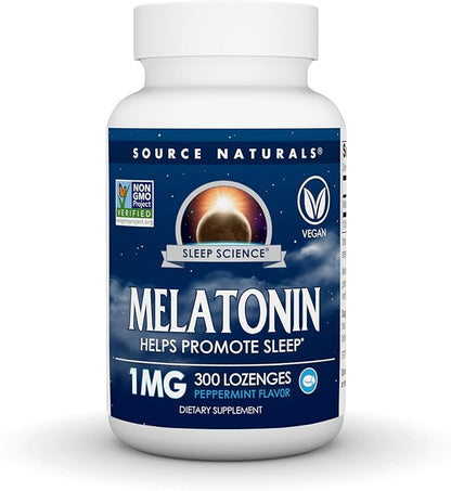 Source Naturals Melatonin Helps Promote Sleep* 1 mg - 300 Peppermint Flavored Lozenges