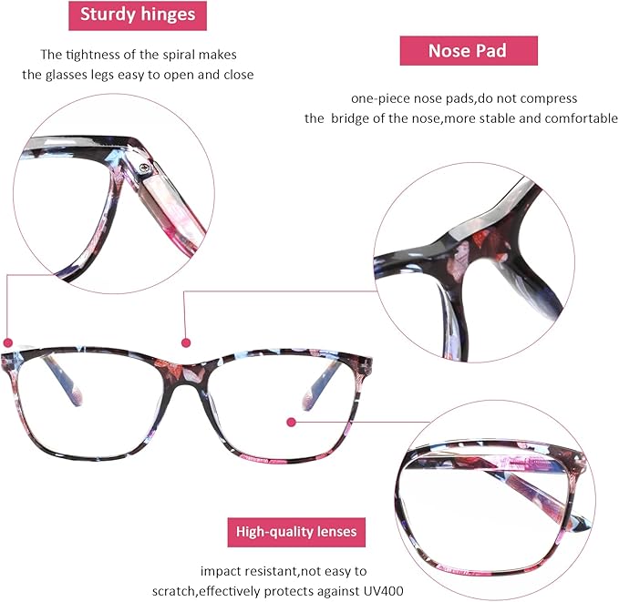 Henotin 6 Pack Ladies Reading Glasses Blue Light Blocking Spring Hinge Readers Anti Eyestrain Computer Eyeglasses (Multicolor-2, 2.75, multiplier_x)