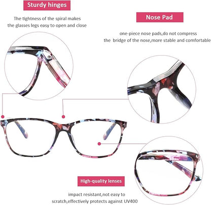 Henotin 6 Pack Ladies Reading Glasses Blue Light Blocking Spring Hinge Readers Anti Eyestrain Computer Eyeglasses (Multicolor-2, 3.5, multiplier_x)