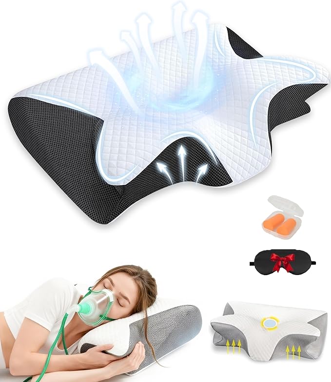 Neck Pillow for Snoring, 15° Neck Elevation Design Anti Snore Contour Pillows with Case, Premium Pain Relief for Side Back Stomach Sleepers (Black)
