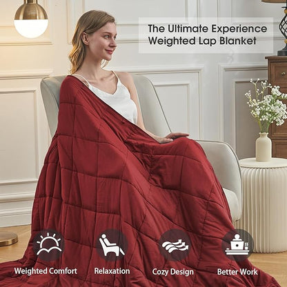 Red Weighted Blanket for Adults 12lbs, 48"x72", Twin Full Size Cooling Heavy Throw Blanket for 110-130lbs, Microfiber Soft Thick Big Blankets Weighted Comforter Breathable Gift for Sleeping