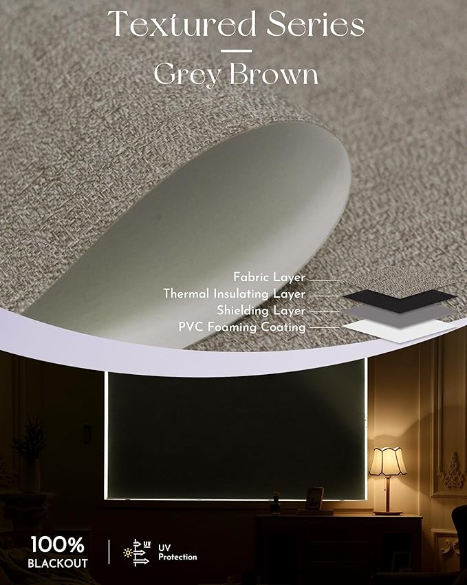 Graywind Motorized Shades 100% Blackout Compatible with Alexa Google WiFi Hardwired Smart Roller Shade Remote Control Automated Window Blinds with Valance, Customized Size (Grey Brown)