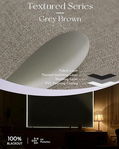 Graywind Motorized 100% Blackout Roller Shades Compatible with Alexa Google via Hub Window Blinds Remote Control Rechargeable Battery Motor with Valance for Smart Home and Office (Grey Brown)