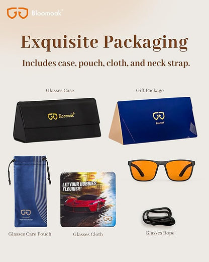 Bloomoak Orange Reading Blue Light Glasses,Computer Readers with Magnification,Relieve Eye Strain &Improve Sleep