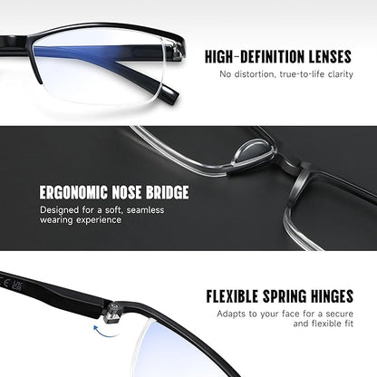 6Pack Reading Glasses Men,Spring Hinge Blue Light Blocking Readers,Anti Eyestrain Computer Magnifying Eyeglasses