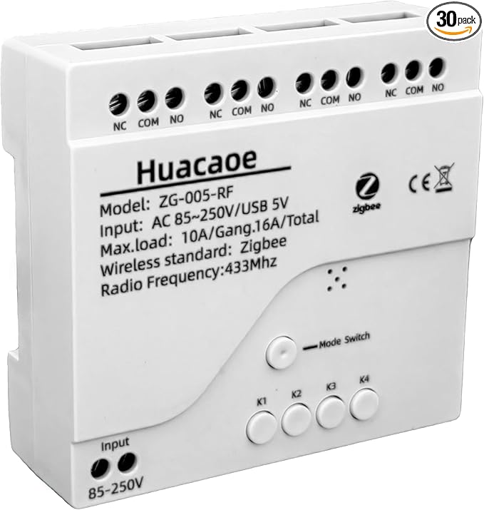 Zigbee 4CH AC 85-250V Relay Smart Switch Module,Wireless APP Remote Control with Inching/Self-Lock/Interlock Switch modle,Works with Tuya Zigbee Gateway,Alexa,Google Home (Required ZigBee Hub)