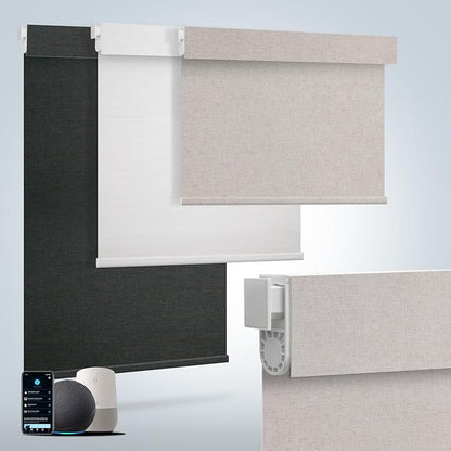 Motorized Blinds for Windows - Hapadif Roller Window Shades with Remote, No-Drill Installation, Cordless Automatic Blackout Electric Blinds, Adjustable Height, Easy to Use (Linen, 35.5 x 72)