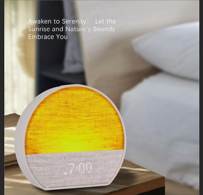 Emerson CKSS7801WM Sunrise Smartset Alarm Clock with White Noise, 4 Soothing Sounds and 2 Wake up Sounds, 8-Color Dimmable LED, Bluetooth Speaker, White with Tan