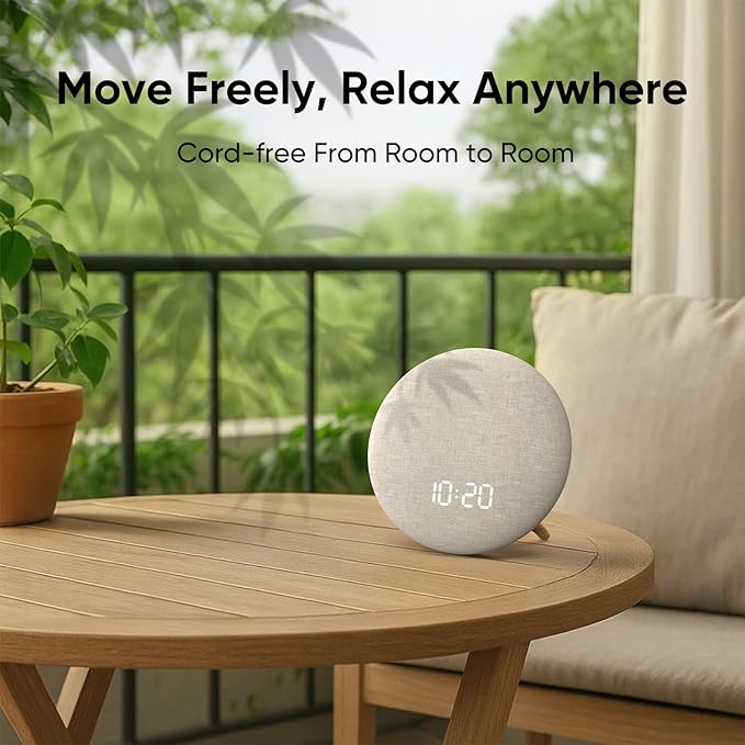 HOUSBAY Alarm Clock Sound Machine with Bluetooth Speaker - Room-Filling Sound, White Noise for Sleeping & Adult, Gentle Wake up Alarm, Cord-Free Use for Bedroom & Office, Oat Beige