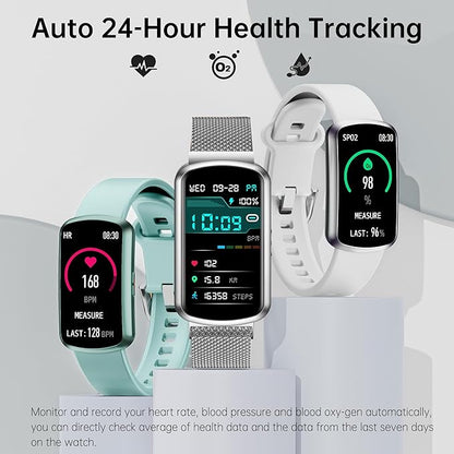 Health Fitness Tracker with 24/7 Heart Rate, Smart Watch with Blood Pressure and Blood Oxygen Monitor, Bulit-in 120+ Sport Mode, Sleep Tracking Waterproof Activity Tracker for Women Men (Metal Silver)