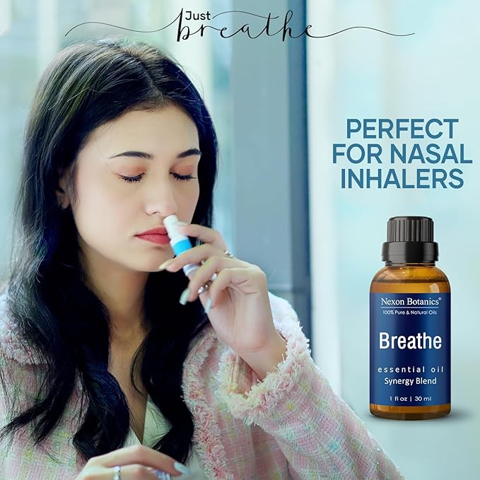 Breathe Essential Oil Blend 30 ml - Breath Sinus Relief with Menthol Oils - for Humidifiers, Diffusers, and Aromatherapy - Nexon Botanics (Pack of 2)