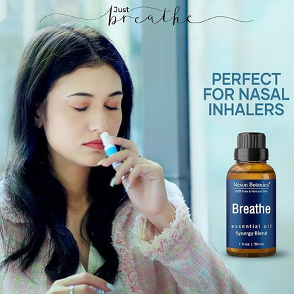 Breathe Essential Oil Blend 30 ml - Breath Sinus Relief with Menthol Oils - for Humidifiers, Diffusers, and Aromatherapy - Nexon Botanics (Pack of 2)