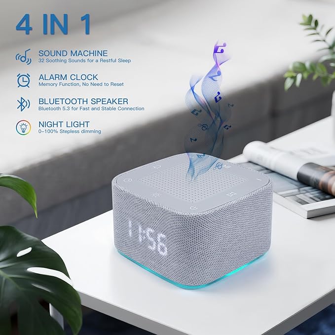 White Noise Machine, Sound Machine, Alarm Clock,Travel Sound Machine,Sleep Night Lights Bluetooth App Control Best Birthday Gift Ideas for Baby Adult Portable Travel Office Bedside Clocks Bedroom