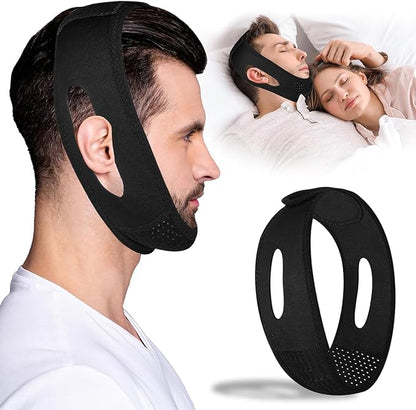 Chin Strap for Sleeping - Anti Snoring Devices - Comfortable Stop Snoring Solution - Adjustable Breathable Sleep Apnea Devices - Simple and Effective Anti Snoring Chin Strap (Black)