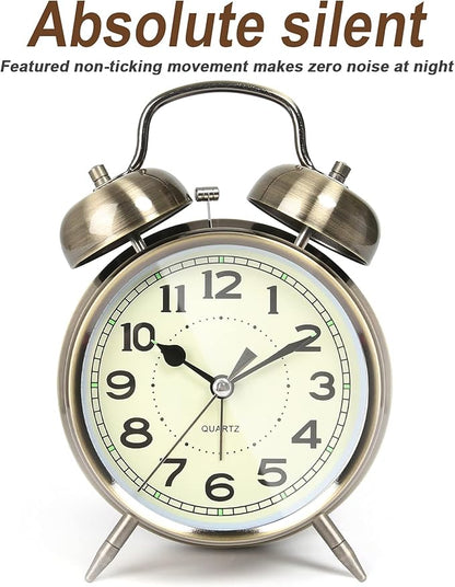AYRELY® Super Loud Alarm Clock for Heavy Sleepers Adults,Twin Bell Retro 4 Inch Silent Non-Ticking Quartz with Backlight, Alarm Clocks for Bedrooms,Bedside,Study Room (Bronze)