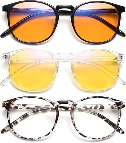 IBOANN Chic & Comfy Blue Light Glasses for Women - 3-Pack Round Frames, Screen-Ready Style with UV Protection Coating
