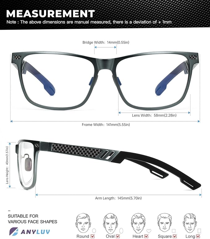 Blue Light Glasses Men Premium Mens Gaming Computer Glasses Clear Lens with Al-Mg Frame Anti Blue Ray Screen Blocker