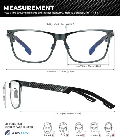 Blue Light Glasses Men Premium Mens Gaming Computer Glasses Clear Lens with Al-Mg Frame Anti Blue Ray Screen Blocker