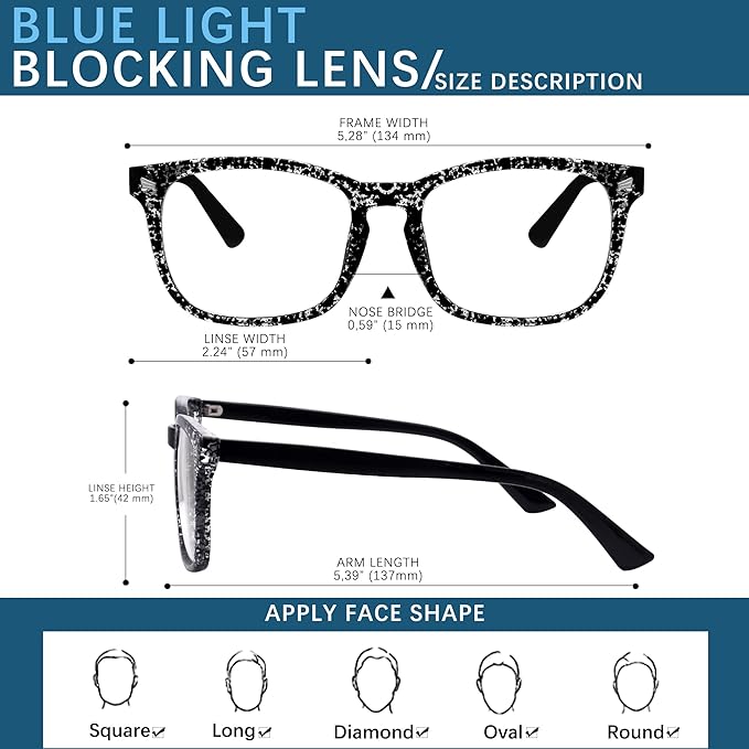 Blue-Light Blocking Glasses Computer Reading/Gaming/TV/Phones Glasses Fashion Anti Eyestrain UV Glasses for Women Men(H4-Black+heidian)