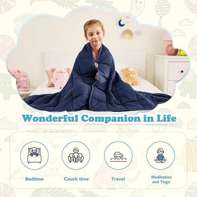 CuteKing Weighted Blanket (10lbs, 40"x60", Navy Blue) Heavy Blanket for 90-100lbs, Weighted Blanket for Cooling & Heating with Premium Glass Beads, Thick Blanket All-Season