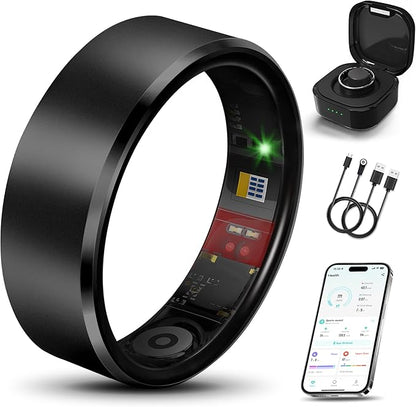 Smart Health Ring 2.0 for Women Men, Slim Scratch & Fingerprint Resistant Design,Efficient Chip Fitness Tracker, Monitors Heart, Blood Oxygen & Pressure, Sleep, Steps, Waterproof, Black 9