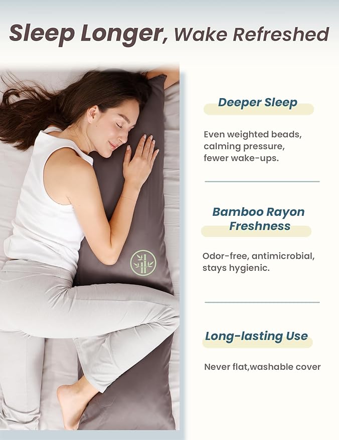 ZonLi Cooling Weighted Body Pillow with Bamboo Cover (48" x 14") 8.5lbs, Quilted Glass Beads Body Pillows for Adults, Weighted Pillow for Deep Sleepers, Full Body Pillow for Side Sleepers