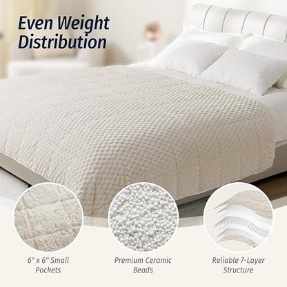 Wemore Fleece Weighted Blanket for Adults (48" x 72" 15lbs, Cream White), Dual Sided Cozy Soft Sherpa Heavy Blanket, 3D Imitation Turtle Shell Warm Jacquard Flannel Weighted Blankets for Couch and Bed