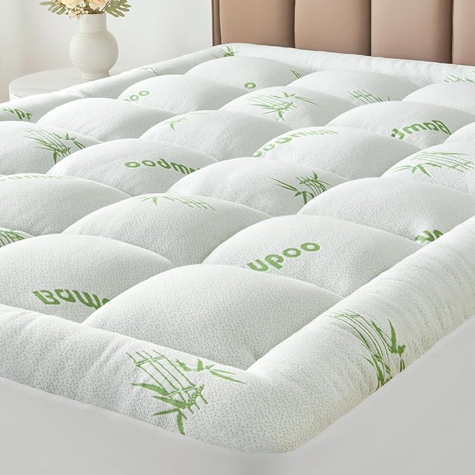 King Size Mattress Topper Viscose Derived from Bamboo, Soft Thick Pillow Top Mattress Pad Cover for Back Pain, Cooling Mattress Protector with 8-21 Inch Deep Pocket, White