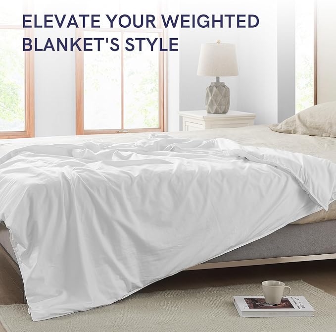 YnM Cotton 3-Side Zipper Duvet Cover for Weighted Blankets | Easy on, Easy Off White, 88"x104"